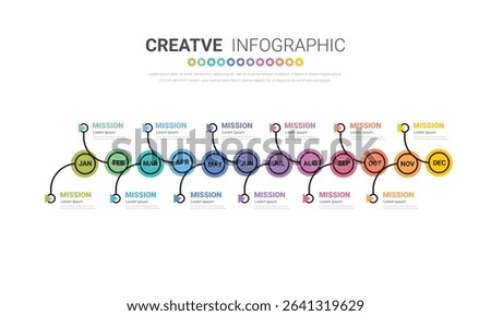 Year planner, 12 months, 1 year, Timeline infographics design vector and Presentation business can be used for workflow, process diagram, flow chart. EPS vector.
