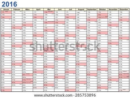 year planner 2016 public holidays germany stock vector royalty free