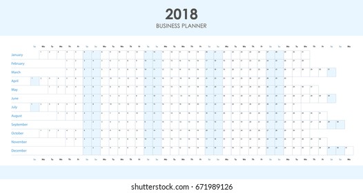 Planejador ano para 2018, calendário pessoal ou corporativo em design simples