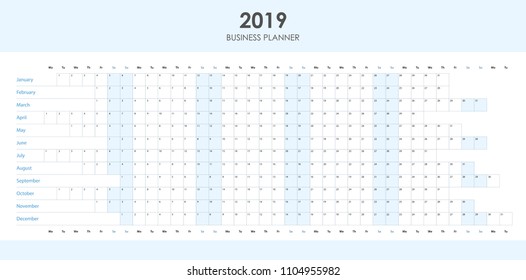 Year planner for 2019, personal or corporative calendar in simple design