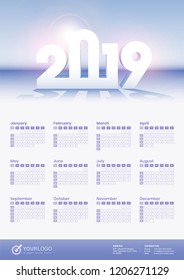 Year planner 2019 or wall calendar with adderss and contact details.