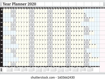Year Planner 2020, Vector and Editable Calendar with 2021