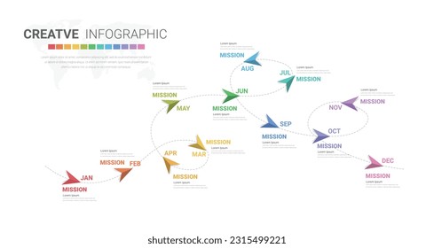 Calendario de planificadores de año, 12 meses, vector de diseño de infografías de línea de tiempo y negocio de presentación se pueden utilizar para el concepto de negocio con 12 opciones, pasos o procesos. Vector EPS.