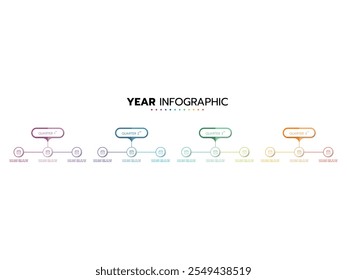 Calendario de planificación anual con 12 meses y 4 trimestres. Concepto de infografía de línea de tiempo de negocios.