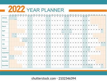 YEAR PLANNER CALENDAR 2022, With United Kingdom Bank Holidays