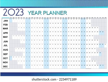 Year planner,  wall planner for 2023, in english, generic, blue theme