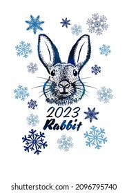Year of the rabbit 2023. Happy New Year. Vector illustration