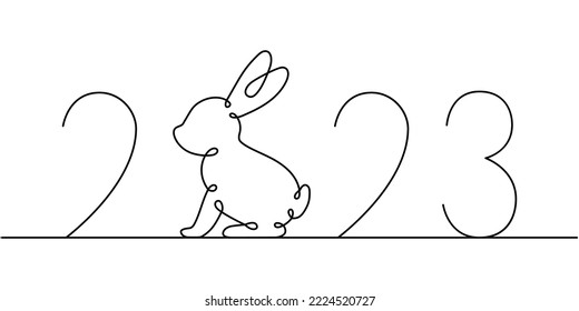 Year of the Rabbit 2023. Rabbit one line continuous drawing. Hare continuous one line illustration. Chinese Lunar Year 2023. Vector illustration.