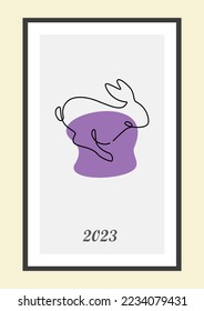 Year of the Rabbit 2023. Rabbit one line continuous drawing. Hare continuous one line illustration. Chinese Lunar Year 2023. Vector illustration