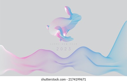 Year of rabbit 2023 . wave pattern. rabbit background design . Creative concept of 2023 Happy New Year poster. Minimalistic trendy background for branding, banner, cover, card