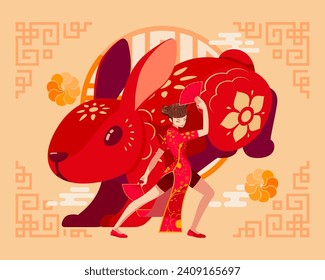 Year of The Rabbit Chinese Zodiac. Happy Lunar or Chinese New Year Background