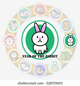 Year of the RABBIT with Circle animal sign of Chinese zodiac fortune in Asian culture