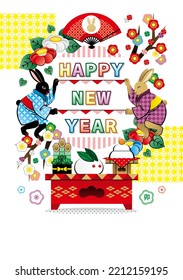 Year of the rabbit illustration new year's card greeting post card design