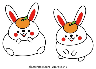 Year of the Rabbit New Year Card Materials - Cute Rabbit Kagamimochi. Illustration Set. Vector