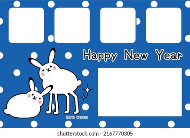 Year of the Rabbit Photo Frame New Year's Card - Polar Hare Lepus arcticus with interesting long legs when standing up. Illustration. Vector.