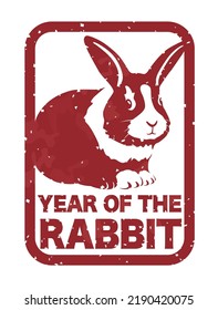 Year Of The Rabbit Vector New Year’s Greeting Stamp Isolated On A White Background. 