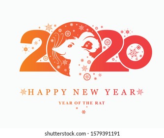 Year of the Rat 2020. Beautiful 2020 New Year card with a portrait of a cute rat. Cute cartoon White Rat. Vector template New Year's design on the Chinese calendar. 