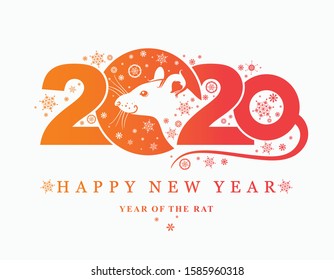 Year of the Rat 2020. Beautiful 2020 New Year card with a portrait of a white rat. Cute cartoon White Rat. Vector template New Year's design on the Chinese calendar. 