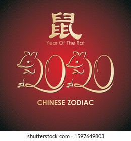 Year of the rat 2020, Chinese zodiac sign. with Red and gold color combination, trendy and luxury design for banner, icon, greeting card etc.