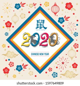 Year of the rat 2020, Chinese zodiac sign. with Red and gold color combination, trendy and luxury design for banner, icon, greeting card etc.