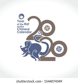 Year of the rat 2020 logo design. Pretty metal rat. Vector template with the inscription 2020 and Rat. New Year on the Chinese calendar.