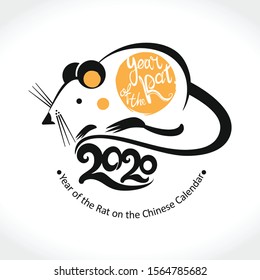 Year of the rat 2020 logo design. Pretty white rat 2020. Vector template. New Year on the Chinese calendar.
