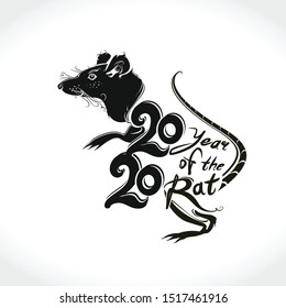 Year of the rat 2020 logo text design. Flat Rat 2020. Vector template with the inscription 2020 and Rat. New Year on the Chinese calendar.