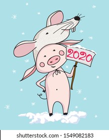 year of the rat 2020, new year card