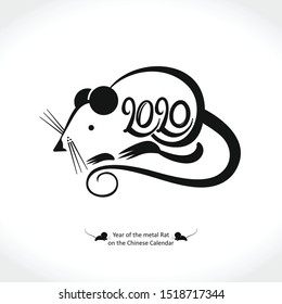Year of the Rat 2020 on the Chinese Calendar. New Year greeting template. Vector Illustration.