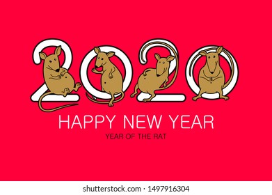 year of the rat 2020 sign lettering numbers calendar front page template greeting card design Vector illustration eps 10 art