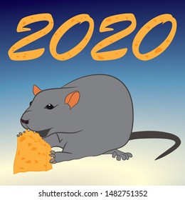year of the rat in animation on a blue background in the ray of light