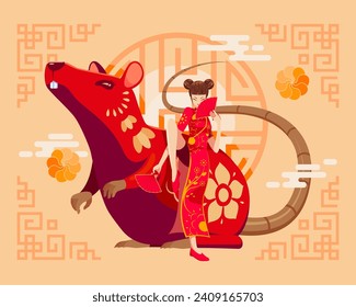 Year of The Rat Chinese Zodiac. Happy Lunar or Chinese New Year Background