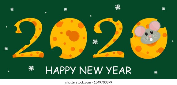 Year of the Rat. New year 2020. In cartoon style. Greetings card, invitation, posters, banners, calendar, print.