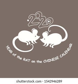 Year of the Rat on the Chinese Calendar. 2020. Simple vector template with two white rats.