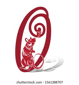 Year of the rat, red silhouette. Decoration for 2020 Chinese year of the rat, on a white background, vector