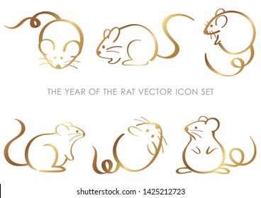 The year of the rat zodiac symbol set isolated on a white background, vector illustration.