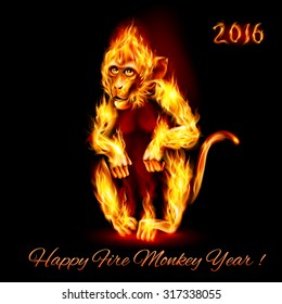 Year Of The Red Fire Monkey. Greeting Card on black background