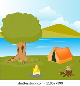 The Year rest beside streams.Tent and campfire ashore