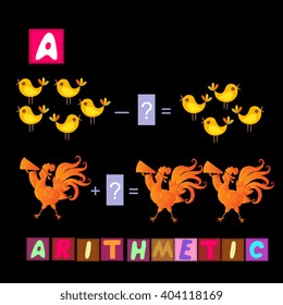 Year of the rooster. Cute cartoon english alphabet with colorful  image and word. Kids vector ABC. Letter A