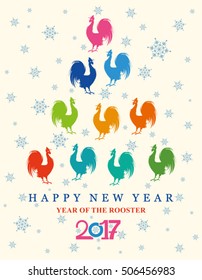 Year of the rooster. New year card 2017. Vector multicolored illustration.