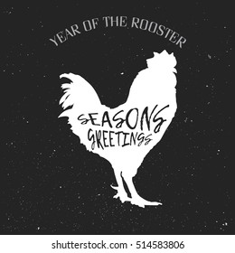 Year of the rooster. Vector design. Lettering. Hipster style.