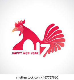 Year of the rooster. Vector of Happy New Year 2017 greeting card design.