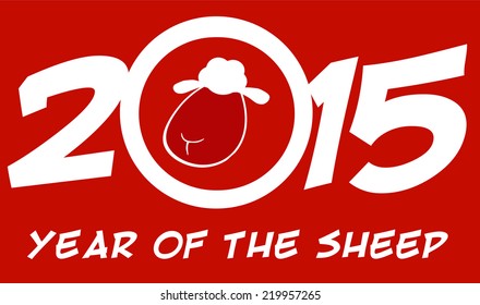 Year Of Sheep 2015 Numbers Design Card With Head Sheep And Text. Vector Illustration