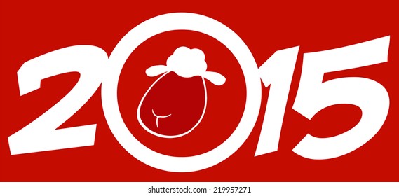 Year Of Sheep 2015 Numbers Design Card With Sheep Head. Vector Illustration