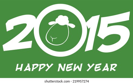 Year Of Sheep 2015 Numbers Green Design Card With Sheep And Text. Vector Illustration