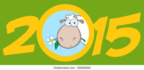 Year Of Sheep 2015 Numbers Green Design Card With Sheep Head