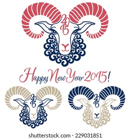 Year of the sheep 2015 vector illustrations set. New Year greetings. Chinese zodiac symbol.