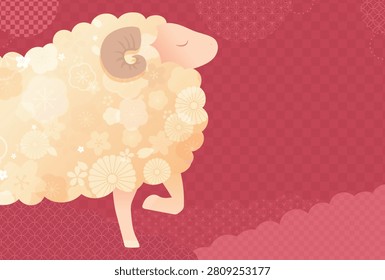 Year of the sheep blank new year card design with gold floral pattern ram vector