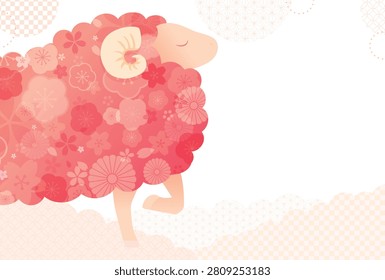 Year of the sheep blank new year card design with pink floral pattern ram vector