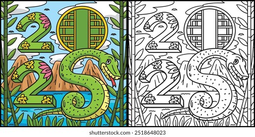 Year of the Snake 2025 Coloring Page Illustration